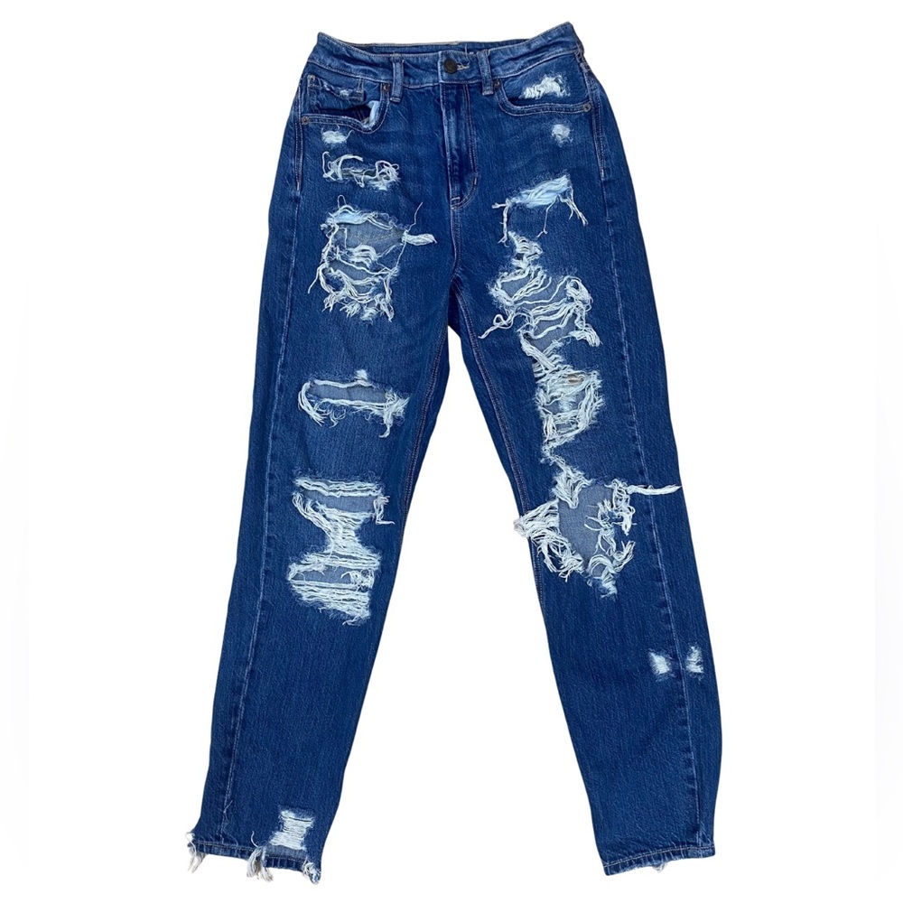 American Eagle Cheeky Ripped Distressed Mom Jeans 2 Dark Blue Denim